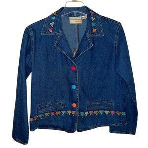 Carrie Allen Blue Denim Embroidered Beaded Women’s Jean Jacket Size Large